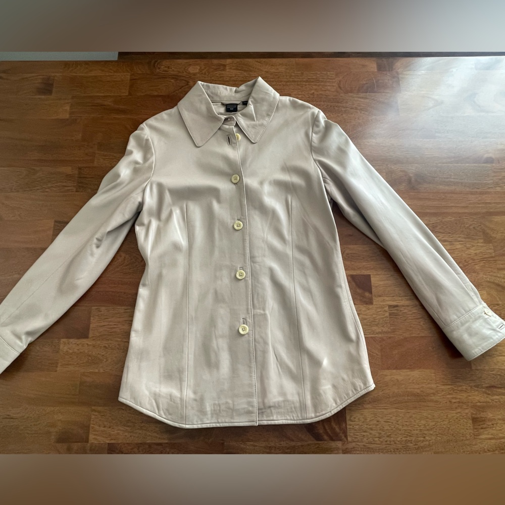 Leather David Fahren Cream Button-Up Jacket